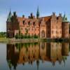 Funen, Denmark. The castle is Europe's best preserved Renaissance water castle. Egeskov's history dates to the 14th century. The castle structure was erected by Frands Brockenhuus in 1554